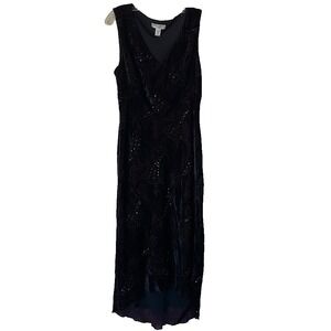 Valerie Stevens Dress Velvet Rayon Silk Beaded‎ Midi 20s Flapper Red/Blk Size 12